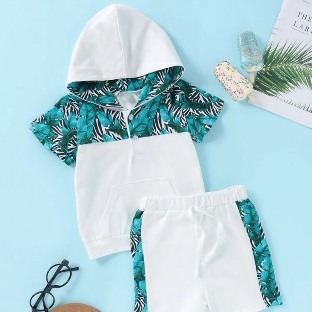 Toddler boys tropical print hoodie with shorts